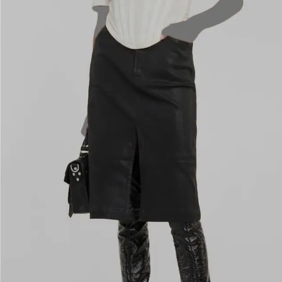Frame Black Slit-Front Coated Midi Skirt 25 - Picture 3 of 13